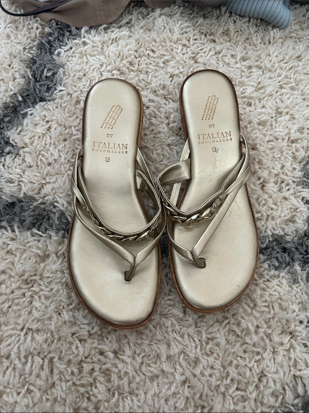 Italian Shoemakers Women's Metallic Gold Braided Thong Sandals